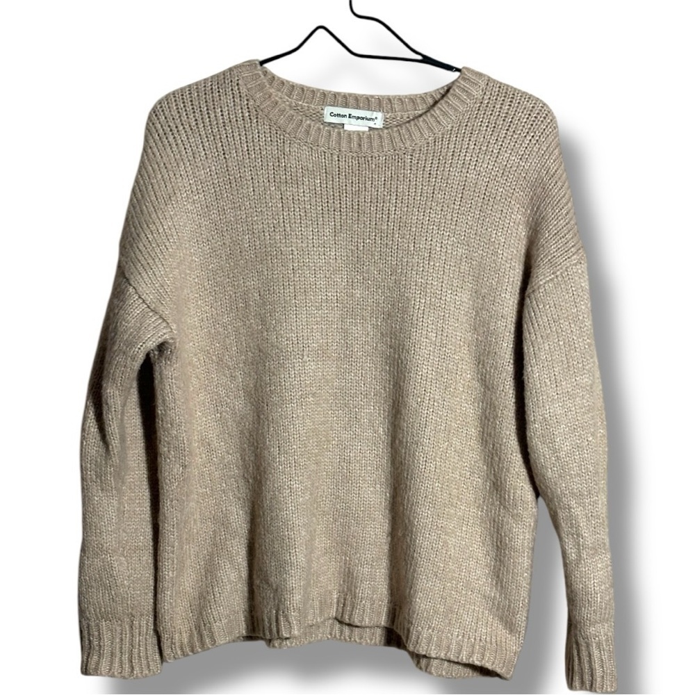 Cotton Emporium Tan Long Sleeve Cozy Chunky Knit Crew Neck Sweater - Picture 7 of 15